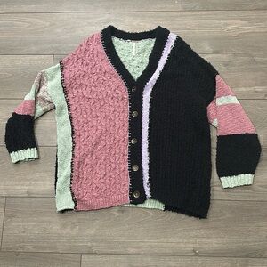 FREE PEOPLE Chunky Knit Boho Block Sweater Cardigan Sz M